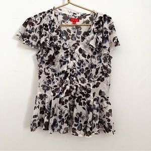 Elle size small button down blouse with sheer capped sleeves